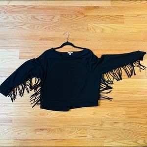 Amuse lightweight Black fringe boho sweater